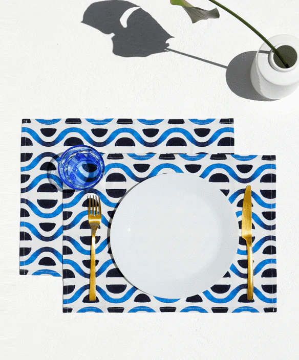 CYCLADES, SET OF 2 COTTON-MADE PLACEMATS IN BLUE